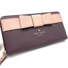 美品　Kate Spade ケイトスペード　財布　ウォレット　リボン　レザー　ラウンドファスナー　ピンク　パープル　系　レディース