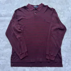 ポロバイラルフローレン 長袖 ボーダー ポロシャツ XL バーガンディ 刺繍ロゴ