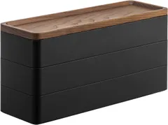 山崎実業(Yamazaki) トレー付き スリム アクセサリーケース 3段 ブラウン 約W24XD8XH11.5cm リン RIN 蓋がトレーになる アクセサリー収納 5810p b599f647