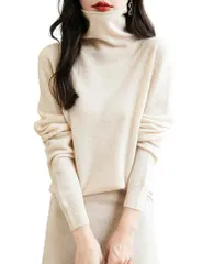 新品 [Yokbeer] 100% メリノウール セーター レディース シームレス タートルネック ファーストライン レディトゥウェア 長袖 カシミヤ風 秋冬 ニット プルオーバー トップス（ベージュ，XL）