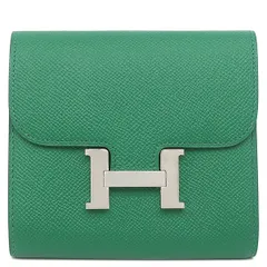 エルメス HERMES 二つ折り財布 コンスタンス コンパクト ヴォーエプソン ヴェールヴェルティゴ シルバー金具 緑 コンパクトウォレット  A【中古】