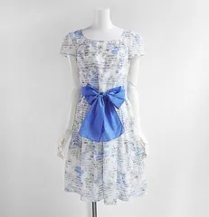 M'S GRACY ◆ シアーフラワー リボン付 フレアワンピース (ホワイト/ブルー サイズ38) 半袖 ドレス ひざ下丈 エムズグレイシー ◆191/G024