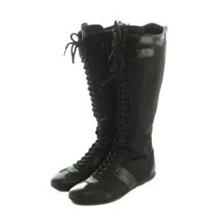 プラダ PRADA ロングブーツ レースアップ 37.5 24.5cm 黒 3W 4139 /MI ■OS