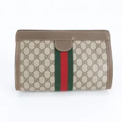 グッチ GGスプリーム シェリー ライン レザー セカンドバッグ クラッチ ポーチ 通勤 本革 ブラウン 茶色 メンズ RWM DP10-6【中古】