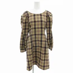 グレイル GRL バックリボンパワショルチェックワンピース 長袖 ひざ丈 M 茶 ブラウン /FF