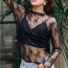 【ブラック 】大人気！ シアートップスインナーレーストップス トレンド 韓国