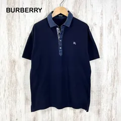 BURBERRY BLACK LABEL バーバリーブラックレーベル ホースロゴ刺繍 チェック 鹿の子 半袖 ポロシャツ ネイビー メンズ トップス