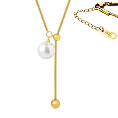 【新品】 [Galant] パールネックレス スライドアジャスター 長さ調節可能 スネークチェーン ロングネックレス サージカルステンレス 金属アレルギー 一粒真珠 14mm k18 ゴールド 金メッキ (ゴールド 最大70cm+5cmまで調整可能) 0