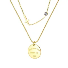 【新品】 [Galant] サージカルステンレスネックレス つけっぱなし 金属アレルギー対応 2連ネックレス, クロス＆メダルチャーム ジルコニア付き k18 金メッキ ゴールド 錆びない チェーン (ゴールド) 1