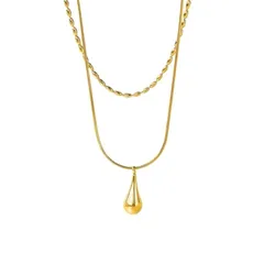 【新品】 [Galant] ティアドロップネックレス ペンダント レディース シンプル 2連ネックレス 金属アレルギー対応 サージカルステンレスチェーン 錆びない k18 金メッキ ゴールド カジュアル おしゃれ (ゴールド) 0