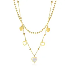 【新品】 [Deelfel] ネックレス ハート ゴールド レディース 心形ネックレス 二連 ボールチェーン ハートペンダント チタン製 友達 新年 クリスタル パーティー ギフト ファッション アクセサリー 1