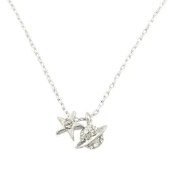 【新品】 [ジュエリーショップエム] お肌に優しいニッケルフリー★4面ダイヤカットキラキラ極細チェーン パヴェ土星&スター ネックレス ゴールド(n3468-G) 0