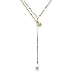 【新品】 [ジュエル ボックス] JewelVOX ネックレス レディース ニッケルフリー 金属アレルギー対応 Y字ネックレス パール 大人 (ゴールド) 1