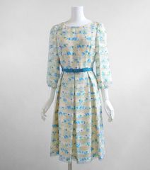 エムズグレイシー 花柄 ワンピース ベルト付 ベージュ 40 L 美品