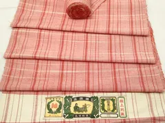 平和屋着物▼紬　反物　着尺　格子　証紙付き　逸品　未使用　DABC7106we