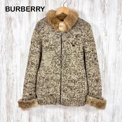 BURBERRY BLACK LABEL バーバリーブラックレーベル ホースロゴ刺繡 ノバチェック リアルラビットファー ウールニット ジップアップ セーター ブルゾン ベージュ
