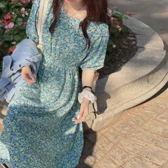 ロングワンピース レディース 花柄 春夏 大人可愛い リゾートワンピース クルーネック 総柄 パフスリーブ 半袖 サマーワンピ フラワー柄 体型カバー きれいめ 夏ワンピ おしゃれ 春 涼しい ナチュラル