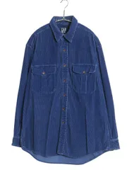 【お得なクーポン配布中!】 90s オールド ギャップ 太畝 コーデュロイ 長袖 シャツ メンズ L / 古着 紺タグ 無地 コーズ 長袖シャツ ヘビーウェイト ポケット付き 青