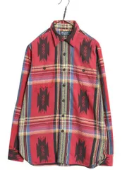 【お得なクーポン配布中!】 00s ポロ ラルフローレン ネイティブ 総柄 長袖 シャツ メンズ M / オールド ヴィンテージ モデル チンスト マチ付き ジャガード チェック