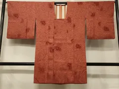 平和屋着物＃道行コート　輪奈ビロード　更紗花地紋　銀朱色　ロング丈　正絹　逸品　CABD7848in