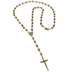 【新品】 ネックレス ウッドビーズ シンプル ロザリオ クロス KN21041 (アンティークゴールドカラー) 0