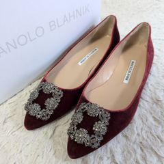 保存袋付き✨マノロブラニク　ハンギシ　ベロア　グレー×シルバー　39 保存袋付き✨マノロブラニク ハンギシ ベロア グレー×シルバー 39