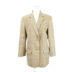 バーバリーズ Burberrys テーラードジャケット 総裏地 シングル ノーベント ウール カシミヤ混 チェック 総柄 大きいサイズ 42 XL ベージュ /AH24 ■GY18