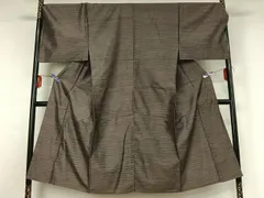 平和屋着物▽男性　紬　単衣　横段文　正絹　逸品　キングサイズ　AABG3839jh