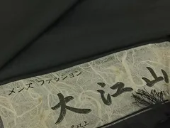 平和屋着物▽男性　紬　単衣　暗黒色　反端付き　正絹　逸品　キングサイズ　AABG3840jh