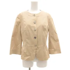 バーバリー ロンドン BURBERRY LONDON ノーカラージャケット 七分袖 ノバチェック ステッチ 42 ベージュ /GV