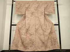 平和屋着物▽訪問着　単衣　紬地　型染め　風景花文　正絹　逸品　AABG6996ck