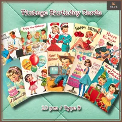 グリーティングカード　10枚セット　レトロ　ポップ　バースデーカード　ポストカード　誕生日　お祝い　メッセージ　アメリカン　50s　イラスト　ビンテージ　アンティーク　手紙　紙もの　コラージュ素材　インテリア雑貨　パーティー 　REVEセレクト 328P