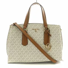 マイケルコース MICHAEL KORS エマ サッチェル EMMA MKシグネチャー ハンドバッグ ショルダー 2WAY コーティングキャンバス レザー ロゴ アイボリー 茶 ブラウン /NW36
