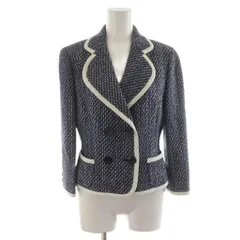 ミス アシダ miss ashida テーラードジャケット ダブル ツイード シルク混 絹 7 紺 ネイビー 白 ホワイト CJ7624 /AN2