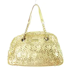 ケイトスペード KATE SPADE ハンドバッグ レザー 革 パンチング フラワーモチーフ シャイニー ロゴ ゴールドカラー /CK22 ■GY18
