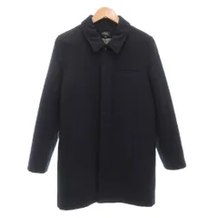 アーペーセー A.P.C. ステンカラーコート XS フロントフライ 比翼 裏チェック メルトン ウール 紺 ネイビー /AEのサムネイル