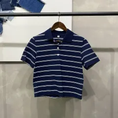 UNIQLO ユニクロ レディース カジュアル ストライプ クロップド丈 半袖 カラーTシャツ