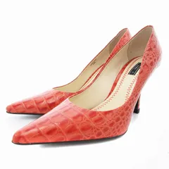 ザラ ZARA パンプス ポインテッドトゥ ハイヒール クロコ型押し 38 オレンジ /UD