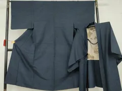 平和屋着物●男性　紬　アンサンブル　色無地　留紺色　正絹　逸品　AABG9885cs