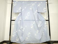3402 青灰 絽 小紋 着物 正絹 笹 竹 - メルカリ