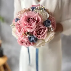 くすみピンク×くすみブルーラウンドブーケ☆ブートニア