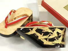 平和屋本店●女の子　子供　ぽっくり下駄　おこぼ　こっぽり下駄　金蒔絵　畳表　千羽鶴　箱付き　逸品　未使用　DABD7268zzz
