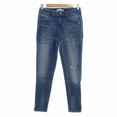 ザラ ZARA デニムパンツ ジーンズ ダメージ加工 アンクル丈 36 ブルー /UO ■MMI