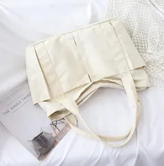 トートバッグ キャンバス 帆布 大容量 大きめ ホワイト ファスナー付 肩掛け