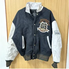 【❗️✨レザー切替×刺繍ワッペンが映える一着✨❗️】PAGEBOY スタジャン M ブラック×ホワイト ヴィンテージ感漂うデザイン 現状品