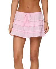 アディクテッド レディース ボトムスカート フリル ミニ コットン 刺繍 Edikted Embroidered Cotton Ruffle Mini Skirt Pink ピンク