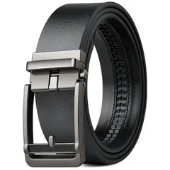 【新品】 [Roypad] メンズ ベルト 本革 穴なしラチェット式 無段階調整 オートロック式 ビジネス スーツ用 紳士用 高級レザー 35mm幅 （ブラック，全長120cm） 1