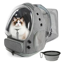 猫 犬 キャリーリュック 拡張可能な ペットハウス バブル窓 通気性 大容量 折りたたみ式 航空適用 旅行/ハイキング/ドライブ対応 グレーｎ