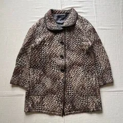 90s　vintage　ヴィンテージ古着　レオパード×千鳥柄　総柄　キルティングジャケット　コート　襟付きブルゾン　合成皮革　フェイクレザーライン　イタリア製裏地　ベルトループ付　Y2K　パンキッシュ　サブカル　leopard×houndstooth coat