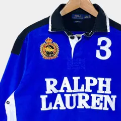 ポロラルフローレン　ブルー　ワッペン　ビッグロゴ　ラガーシャツ　カスタムフィット